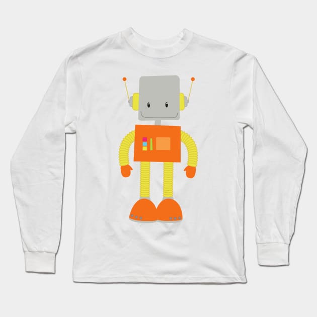 Cute Robot, Funny Robot, Silly Robot, Robotics Long Sleeve T-Shirt by Jelena Dunčević